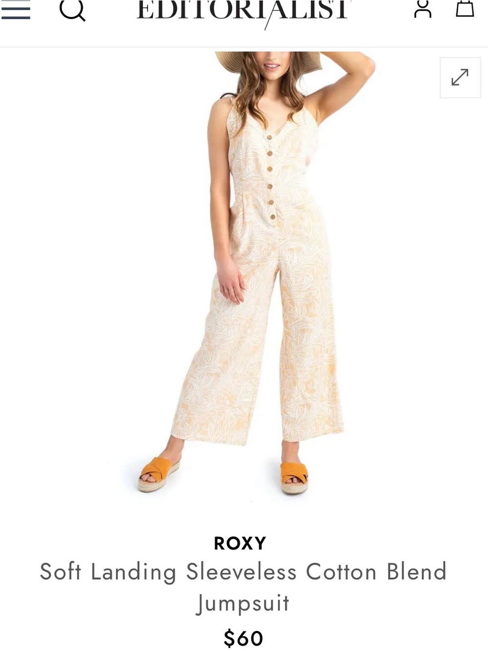 Roxy Soft Landing Sleeveless Cotton Blend Jumpsuit NWT